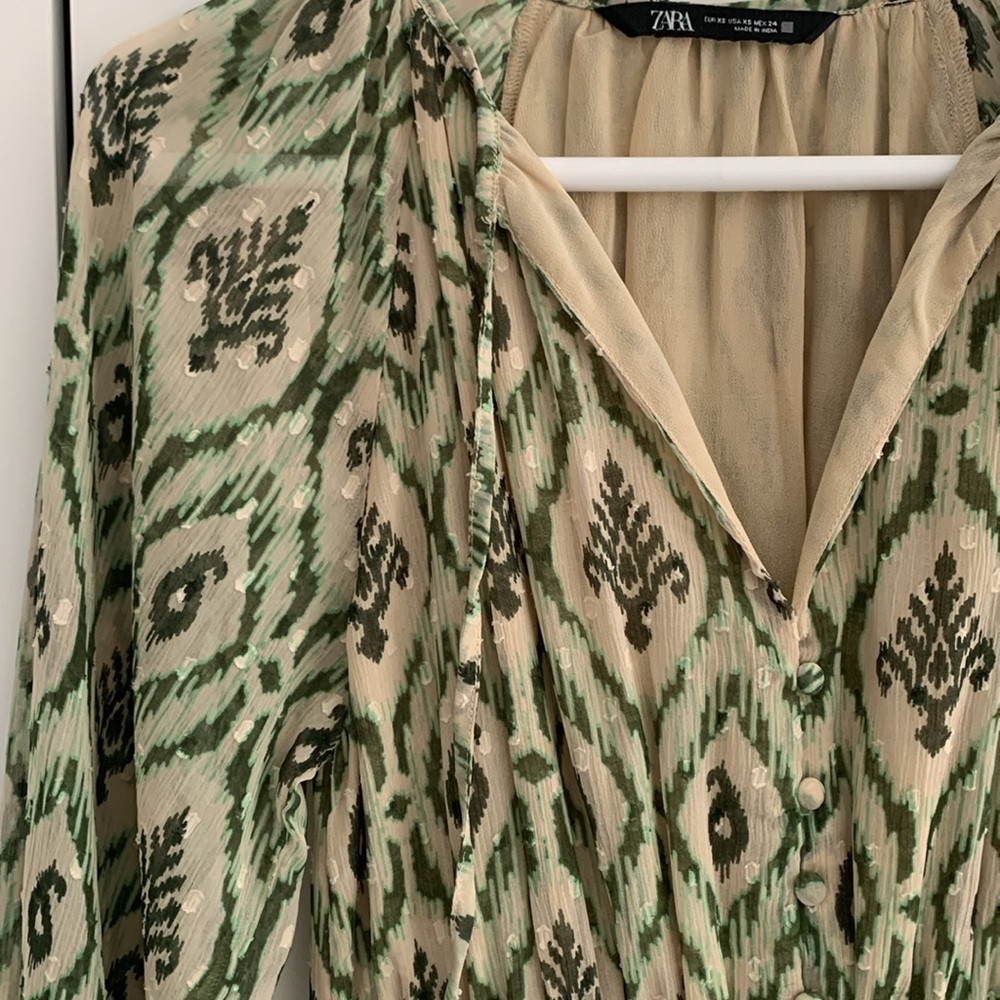 Zara Green Printed Dress Size XS - Picture 2 of 7